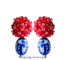 Load image into Gallery viewer, Chinoiserie Red Hydrangea Blossom Earrings