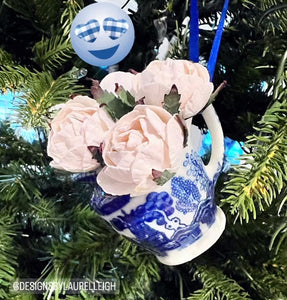 Blue Willow Pitcher Peony Flower Ornament - Chinoiserie jewelry