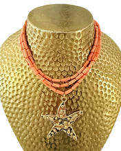 Load image into Gallery viewer, Coral Triple Strand Starfish Pendant Necklace - Chinoiserie jewelry