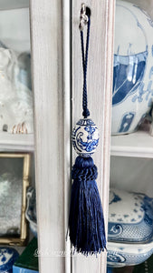 Navy Decorative Blue & White Chinoiserie Tassel