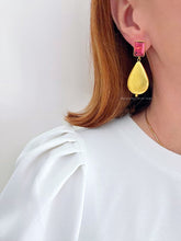 Load image into Gallery viewer, Pink Gemstone Large Gold Teardrop Earrings - Chinoiserie jewelry