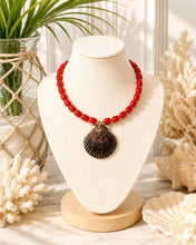 Load image into Gallery viewer, Red Gemstone Brown Shell Pendant Necklace