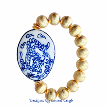 Load image into Gallery viewer, Chunky Gold Chinoiserie Focal Bead Bracelet