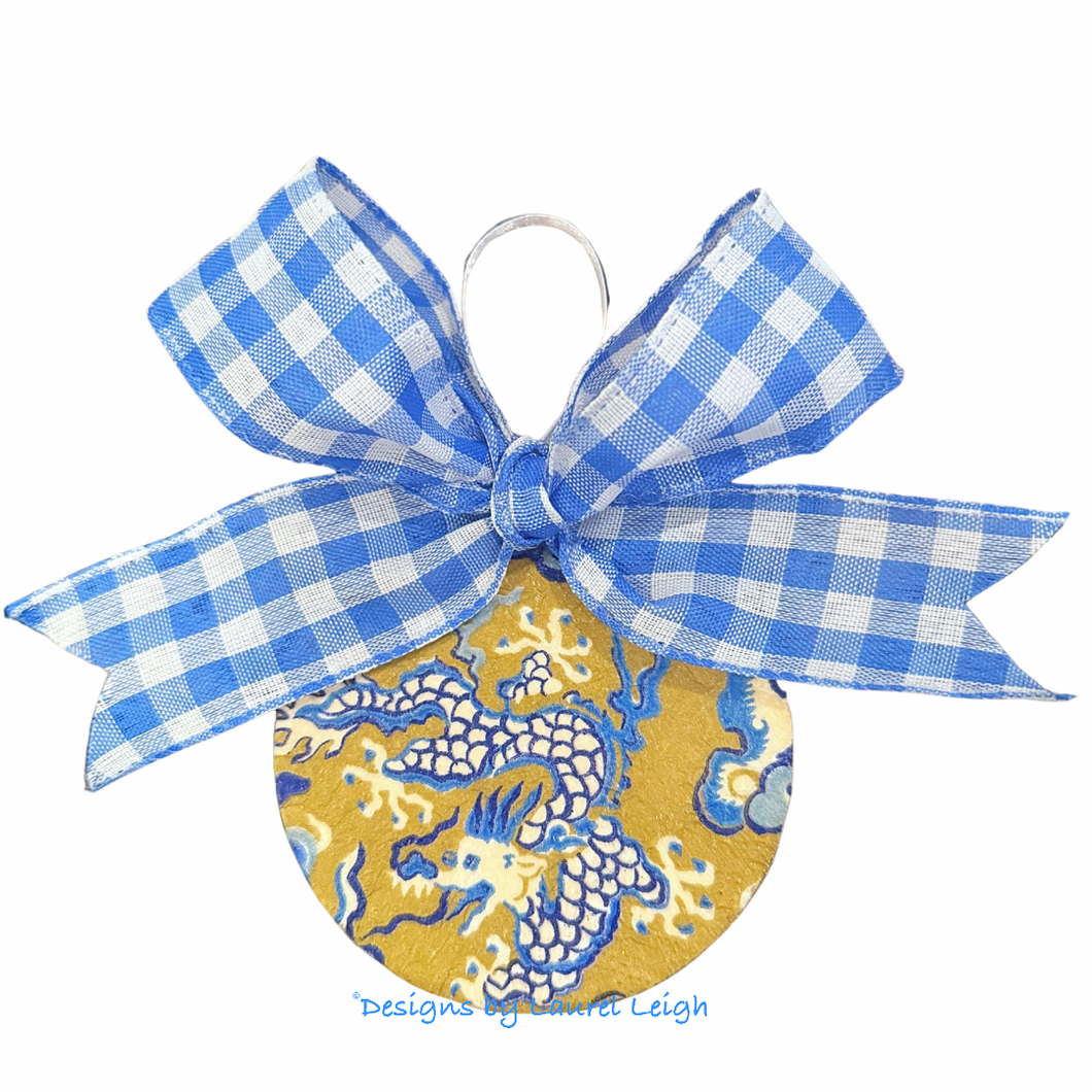 Chinoiserie Ornaments - Blue White Gold Dragon