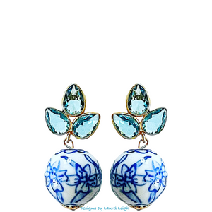 Light Blue Gemstone Chinoiserie Earrings - Chinoiserie jewelry