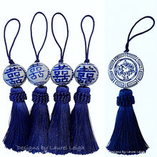 Load image into Gallery viewer, Navy Decorative Blue &amp; White Chinoiserie Tassel