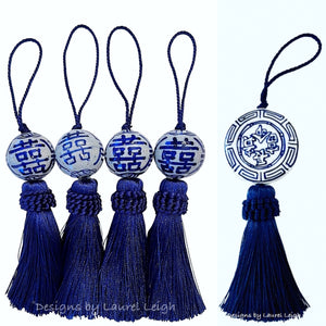 Navy Decorative Blue & White Chinoiserie Tassel