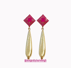 Pink Gemstone Gold Teardrop Earrings - Chinoiserie jewelry