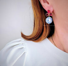 Load image into Gallery viewer, Pink Gemstone Chinoiserie Earrings - Chinoiserie jewelry