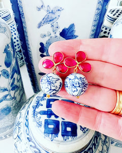 Pink Gemstone Chinoiserie Earrings - Chinoiserie jewelry