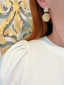 Gold Hydrangea Rattan Drop Earrings - Chinoiserie jewelry