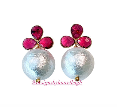 Pink Quartz Pearl Drop Earrings - Chinoiserie jewelry