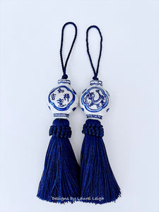 Navy Decorative Blue & White Chinoiserie Tassel