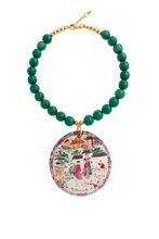 Load image into Gallery viewer, Green Gemstone Chinoiserie Pendant Necklace