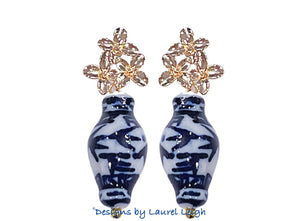 Chinoiserie Gold Hydrangea Blossom Earrings - Chinoiserie jewelry