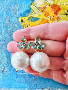 Light Blue Quartz Pearl Drop Earrings - Chinoiserie jewelry