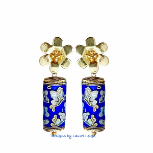 Chinoiserie Blue Cloisonné Floral Earrings