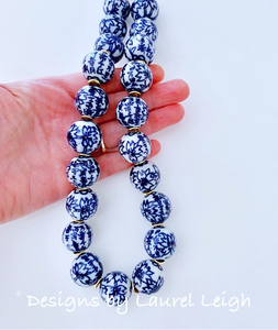 Blue & White Chinoiserie Floral Necklace