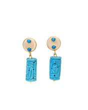 Load image into Gallery viewer, Pearl &amp; Turquoise Bezel Carved Drop Earrings