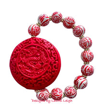 Load image into Gallery viewer, A red Chinoiserie statement bracelet made with cinnabar and porcelain