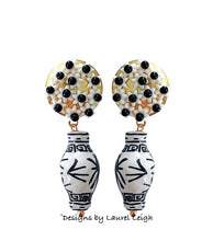 Load image into Gallery viewer, Black Chinoiserie Floral Ginger Jar Earrings - Chinoiserie jewelry