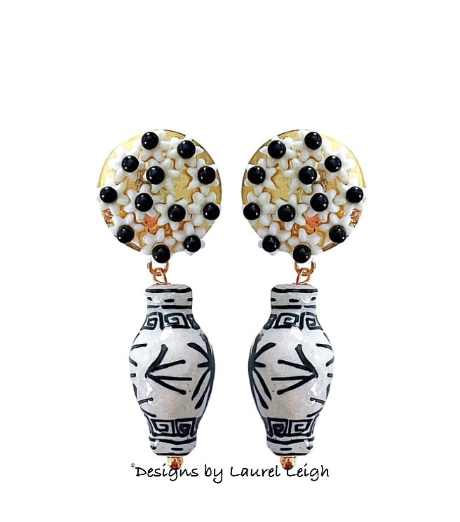 Black Chinoiserie Floral Ginger Jar Earrings - Chinoiserie jewelry