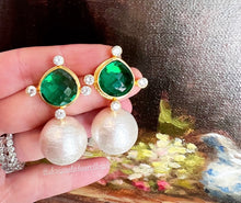 Load image into Gallery viewer, Green Quartz Pearl Drop Earrings - Chinoiserie jewelry