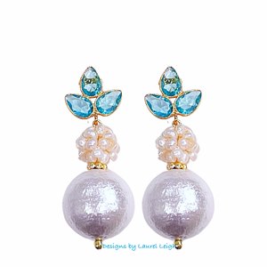Light Blue Gemstone Pearl Cluster Earrings Designs by Laurel Leigh