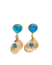 Load image into Gallery viewer, Turquoise Bezel Gemstone Seashell Earrings