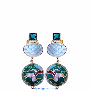 Green & Blue Cloisonné Gemstone Earrings - Chinoiserie jewelry
