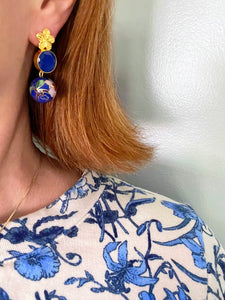 Blue Floral Cloisonné Gemstone Earrings - Chinoiserie jewelry