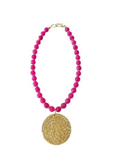 Load image into Gallery viewer, Hot Pink Gemstone Gold Pendant Necklace - Chinoiserie jewelry