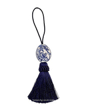 Load image into Gallery viewer, Navy Decorative Blue &amp; White Chinoiserie Tassel