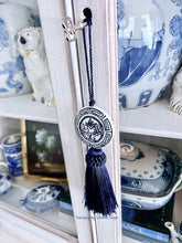 Load image into Gallery viewer, Navy Decorative Blue &amp; White Chinoiserie Tassel