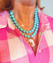 Load image into Gallery viewer, Turquoise Double Strand Shell Pendant Necklace - Chinoiserie jewelry