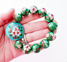 Load image into Gallery viewer, Green Floral Chinoiserie Cloisonné Bracelet - Chinoiserie jewelry