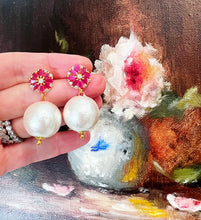 Load image into Gallery viewer, Pink Gemstone Pearl Drop Earrings - Chinoiserie jewelry