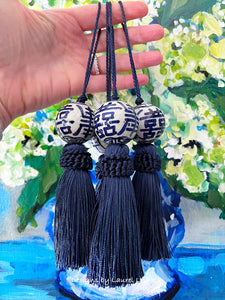 Navy Decorative Blue & White Chinoiserie Tassel