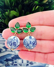 Load image into Gallery viewer, Green Gemstone Chinoiserie Earrings - Chinoiserie jewelry