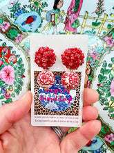 Load image into Gallery viewer, Chinoiserie Red Hydrangea Blossom Peony Earrings