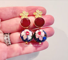 Load image into Gallery viewer, Blue Floral Cloisonné Gemstone Earrings - Chinoiserie jewelry