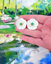 Load image into Gallery viewer, Green &amp; White MOP Floral Studs - Chinoiserie jewelry
