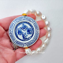 Load image into Gallery viewer, Pearl Chinoiserie Focal Bead Statement Bracelet