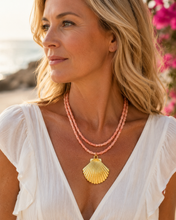 Load image into Gallery viewer, Double Strand Coral Seashell Pendant Necklace