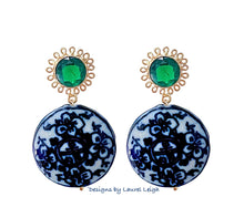 Load image into Gallery viewer, Green Gemstone Chinoiserie Coin Earrings - Chinoiserie jewelry