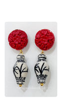 Load image into Gallery viewer, Black White &amp; Red Chinoiserie Cinnabar Earrings - Chinoiserie jewelry