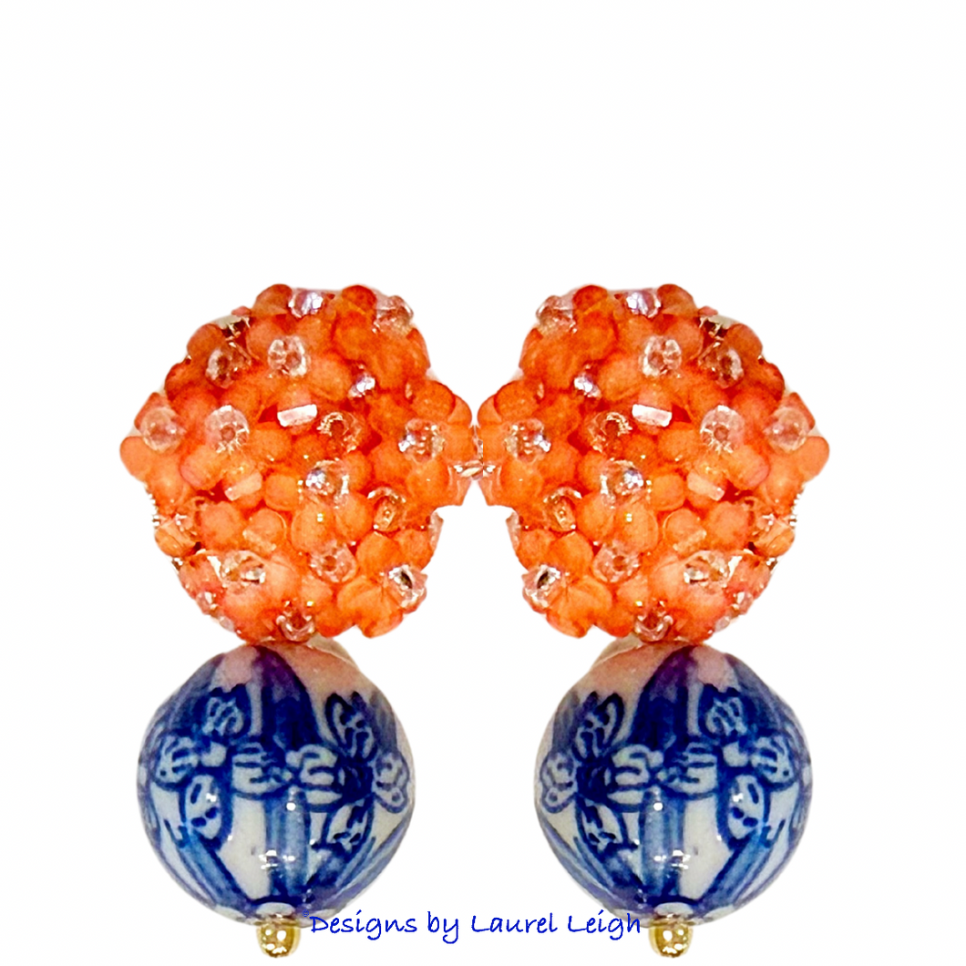 Chinoiserie Orange Hydrangea Blossom Earrings