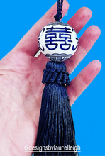 Load image into Gallery viewer, Navy Decorative Blue &amp; White Chinoiserie Tassel