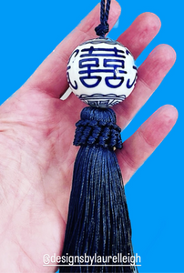 Navy Decorative Blue & White Chinoiserie Tassel