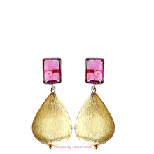 Load image into Gallery viewer, Pink Gemstone Large Gold Teardrop Earrings - Chinoiserie jewelry